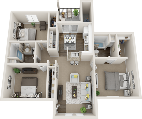 Floor plan for 3 beds, 2 baths, 1212 sqft